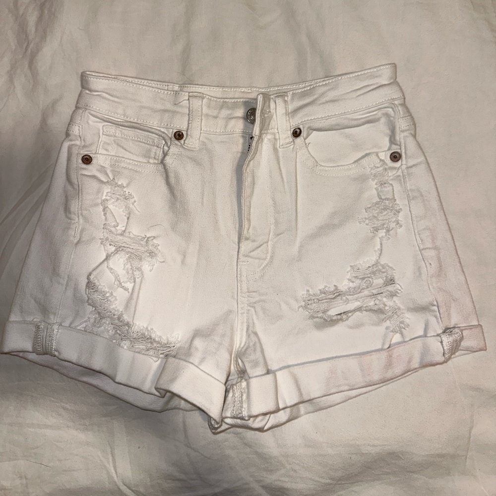 American eagle stretch white ripped shorts